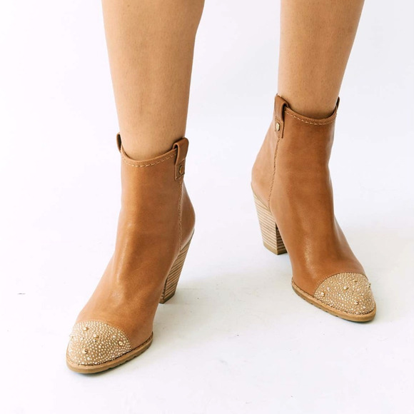 Stuart Weitzman 7.5 Rhinestone Studded Western Ankle Boots Leather Cowboy Brown - Picture 11 of 11